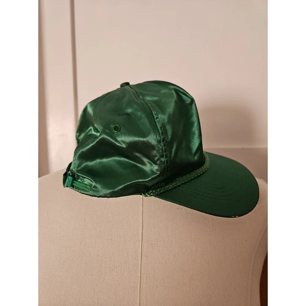 KC Vintage Green Satin Baseball Hat Cap Braided Rope Snapback Adjustable Unisex